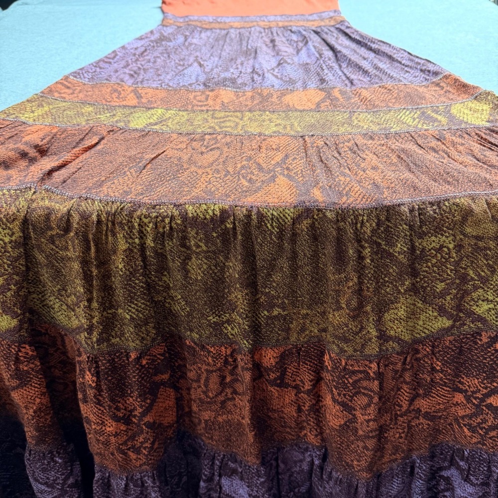 Anthropologie Boho Snakeskin Print Colima Maxi Dress Orange Purple Sleeveless - Picture 7 of 14